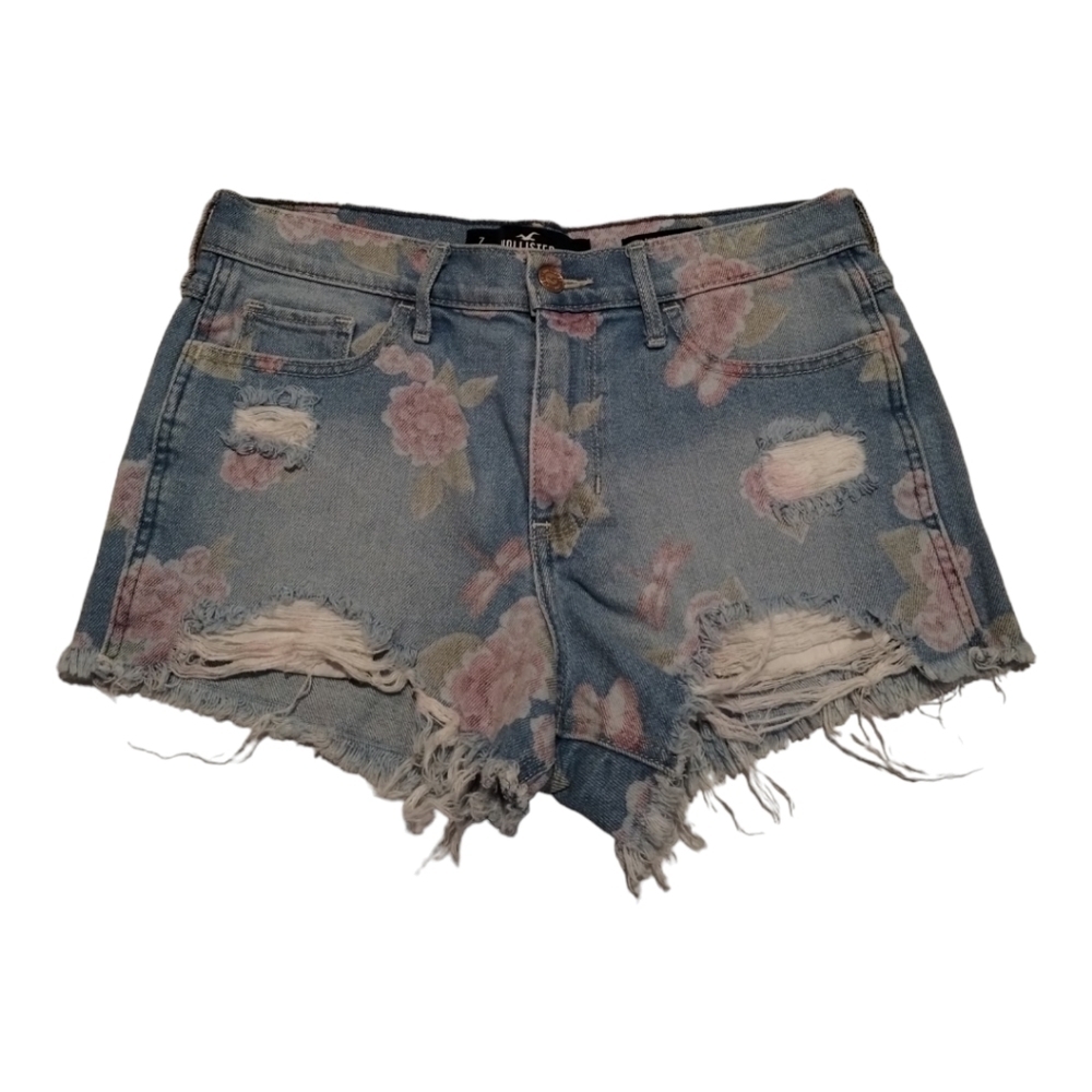 Hollister High‎ Rise Vintage Stretch Floral Distressed Denim Shorts